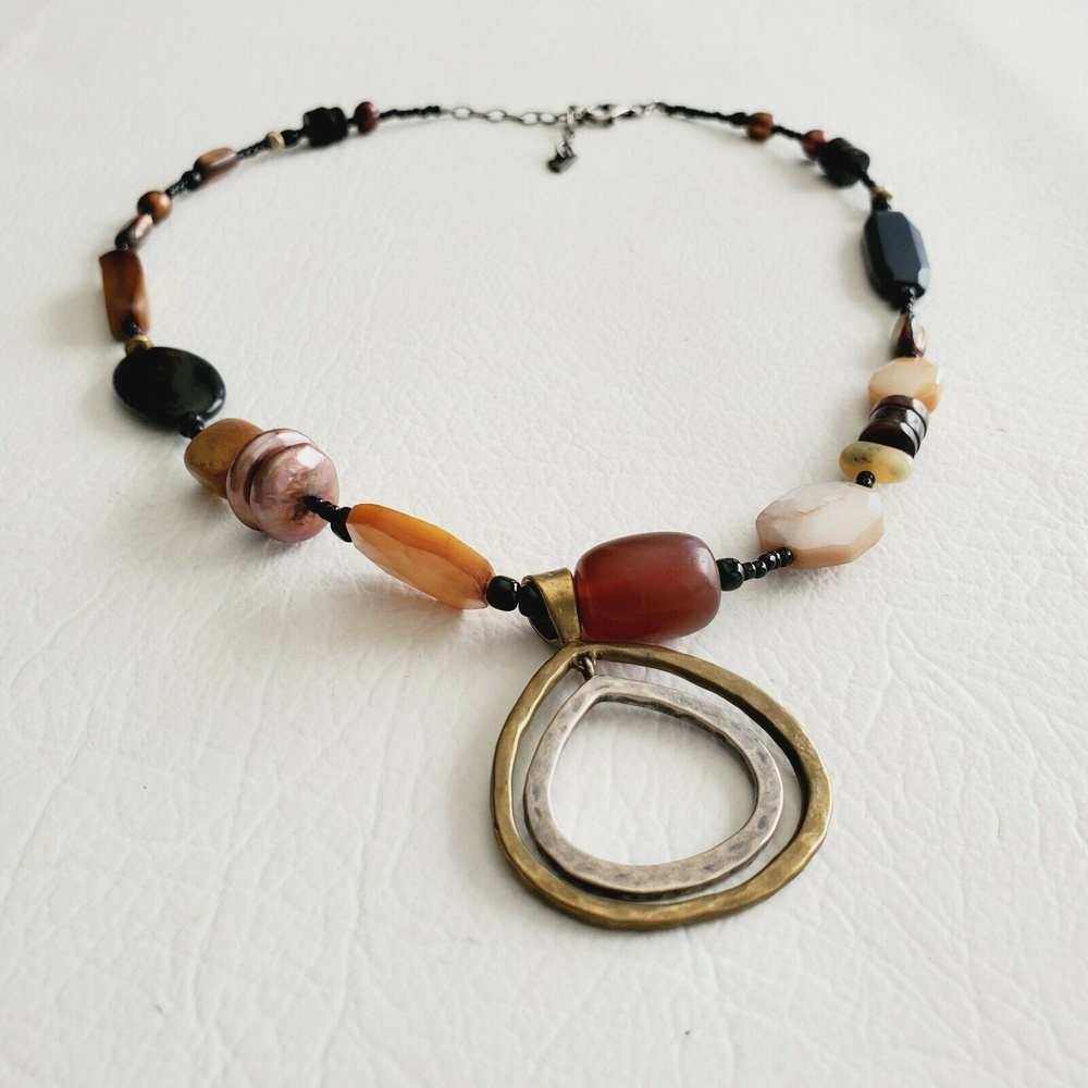 SILPADA Sterling Silver Bronze Shell Horn Bead Necklace Lobster Clasp N1787 - Picture 1 of 6